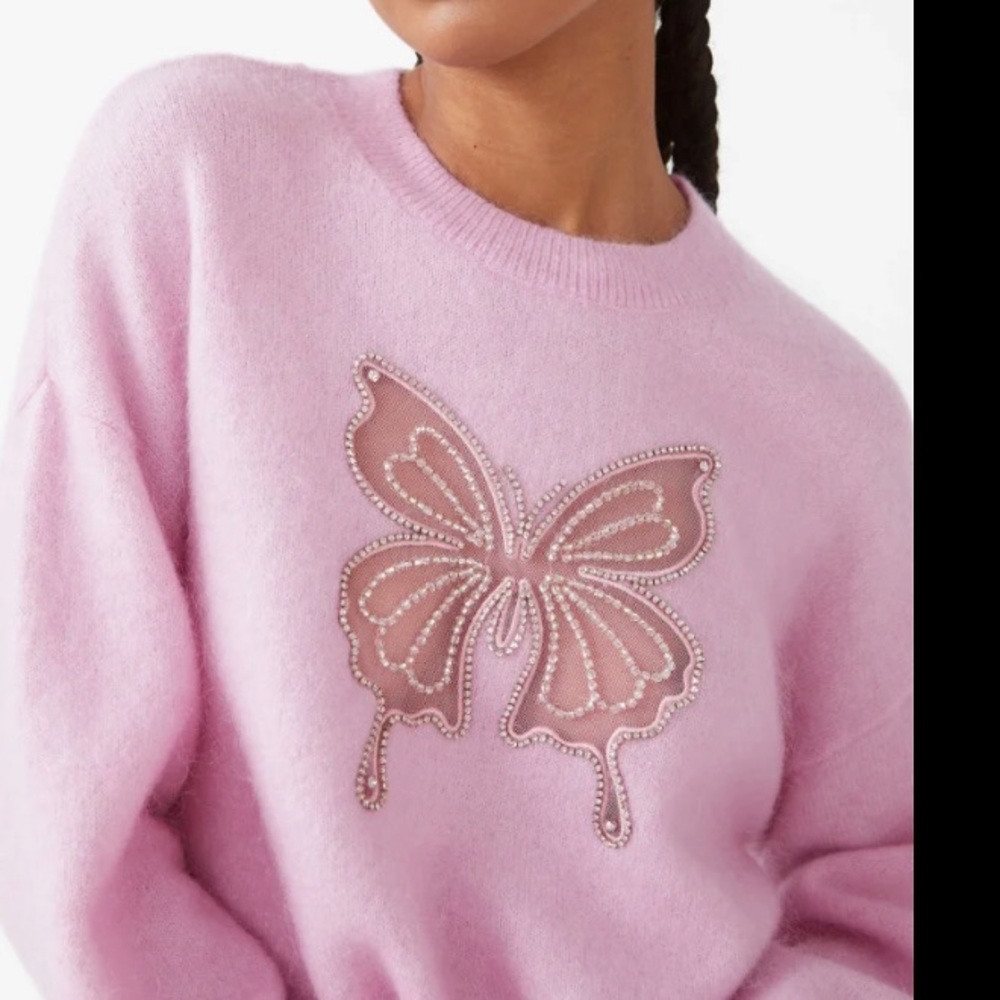 &OtherStories NWT pink sweater w/ butterfly cutout w/ rhinestones. Size Small
